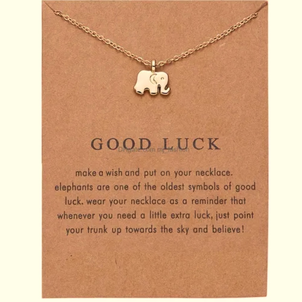 Gold Good Luck Elephant Necklace with Card Cute Gift Y2K Dainty Chain‎